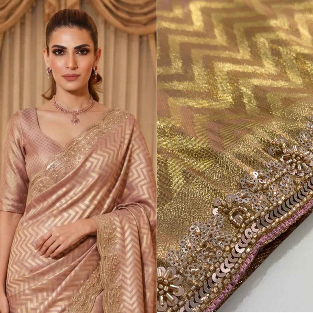 PURE KANJIVARM SILK CUTDANA BEADS & SEQUANCE WORK SAREE