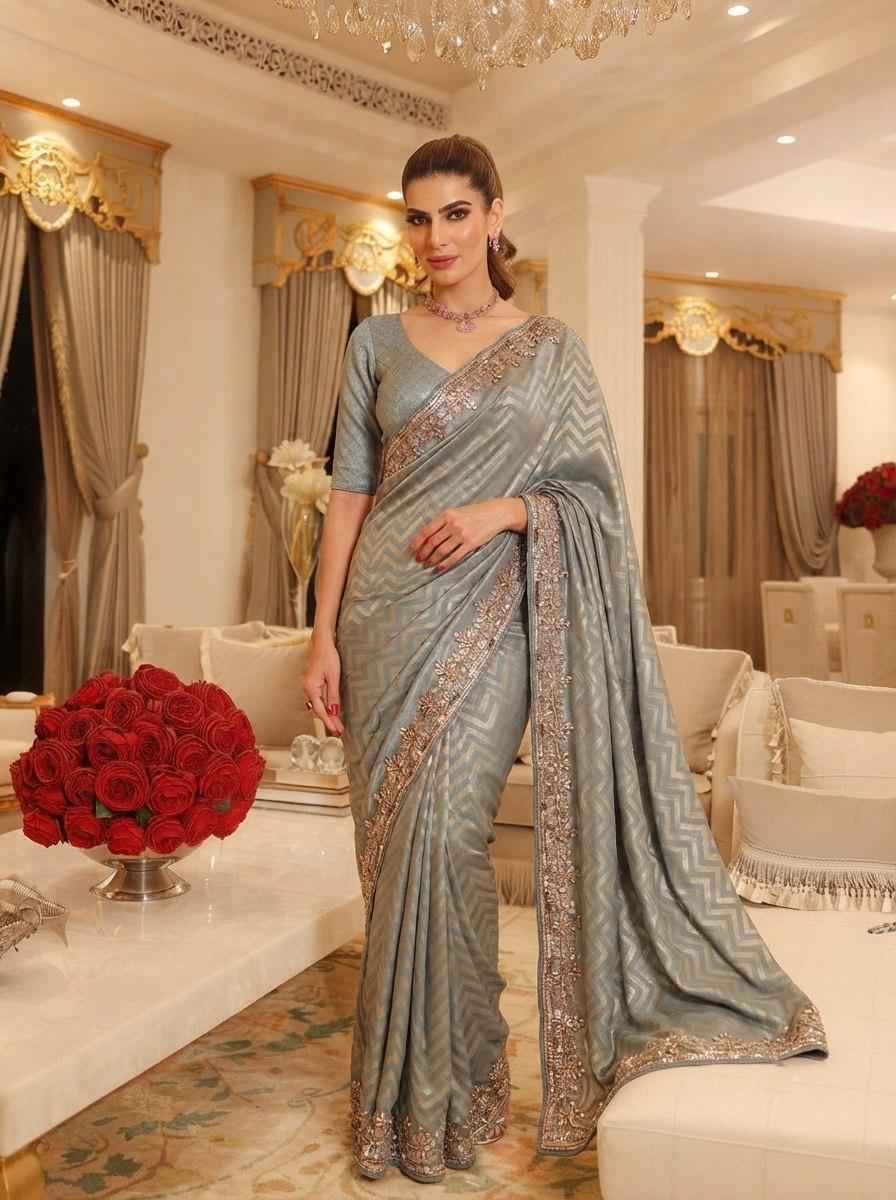 PURE KANJIVARM SILK CUTDANA BEADS & SEQUANCE WORK SAREE