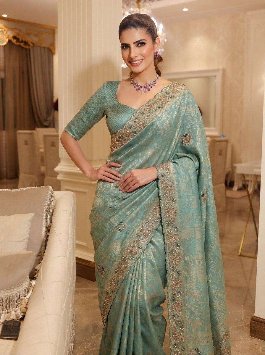 PURE KANJIVARM SILK BEADS & SEQUANCE WORK SAREE