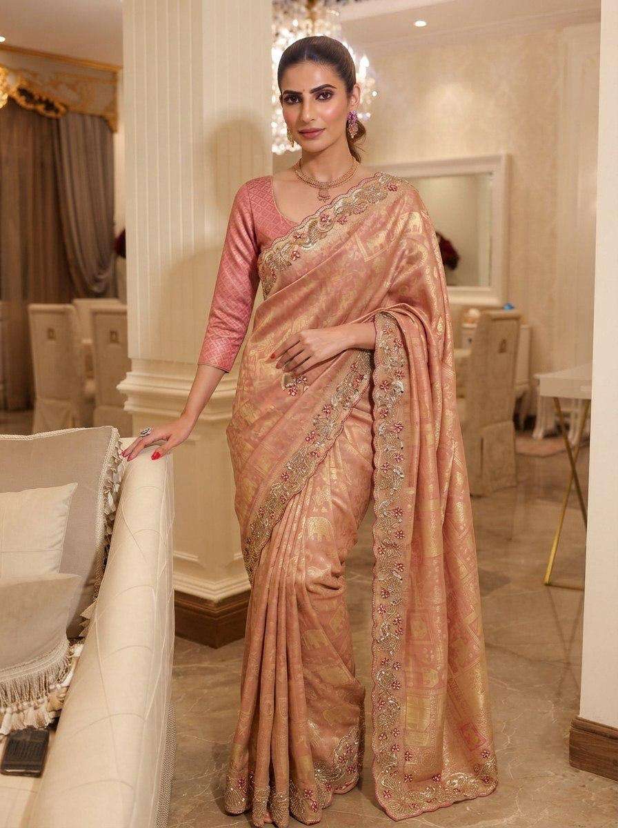 PURE KANJIVARM SILK BEADS & SEQUANCE WORK SAREE