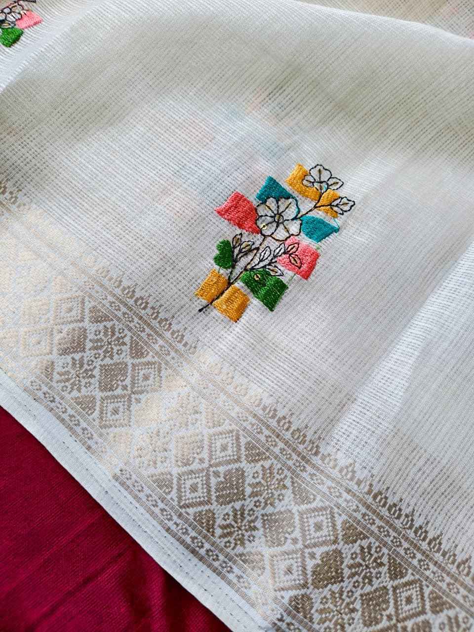 PURE KOTA FLOWER EMBROIDORY WORK ZARI BORDER SAREE 