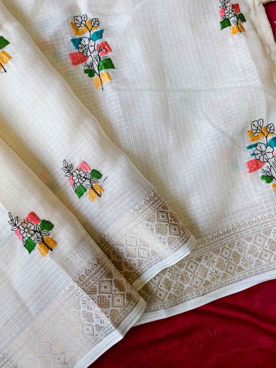 PURE KOTA FLOWER EMBROIDORY WORK ZARI BORDER SAREE 