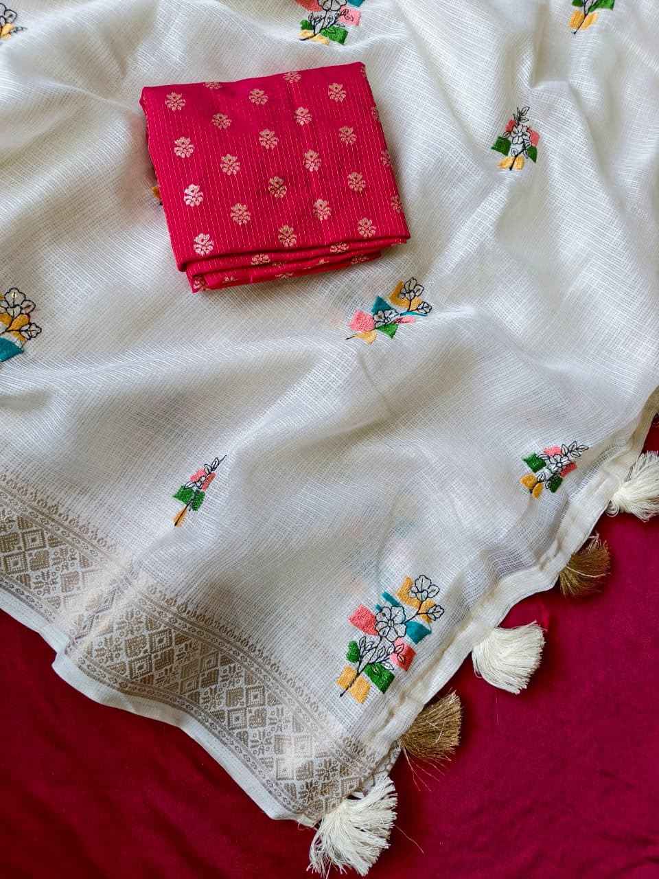 PURE KOTA FLOWER EMBROIDORY WORK ZARI BORDER SAREE 