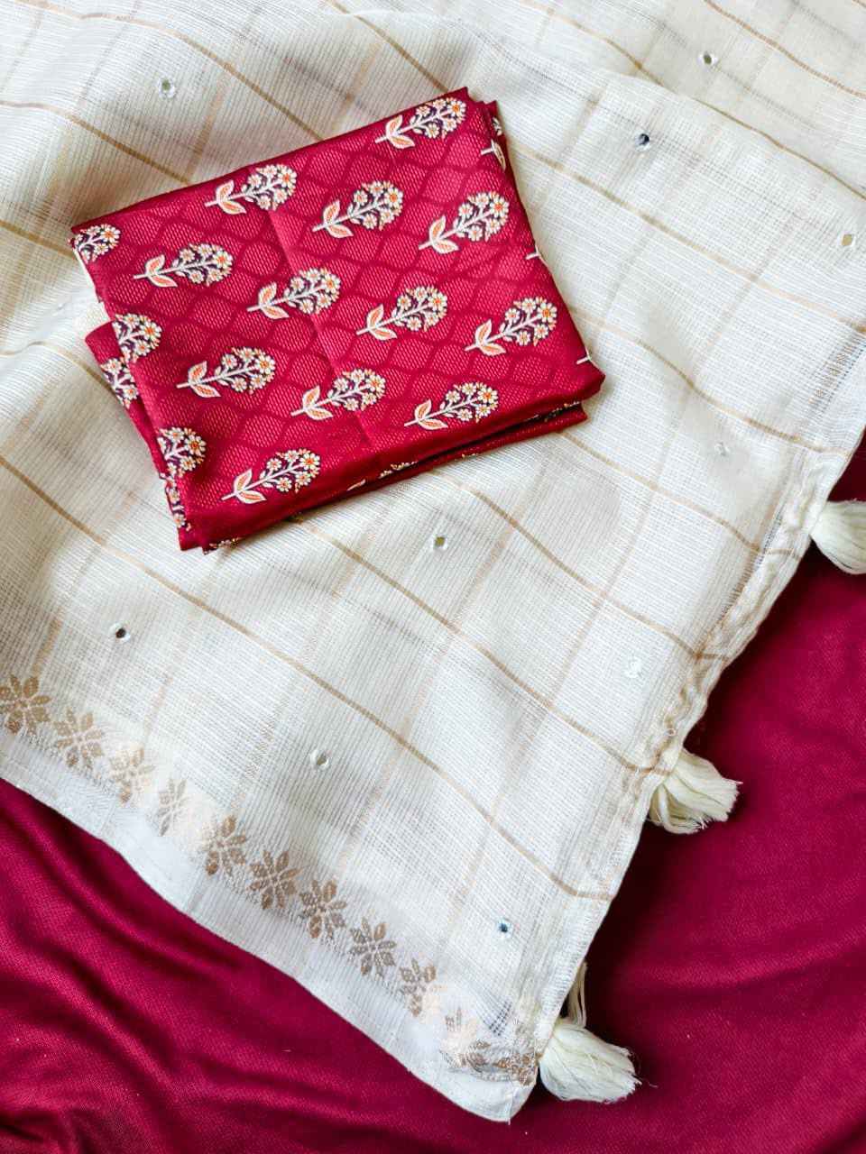 PURE KOTA VISCOSE ZARI WEAVING AARI MIRROR WORK SAREE