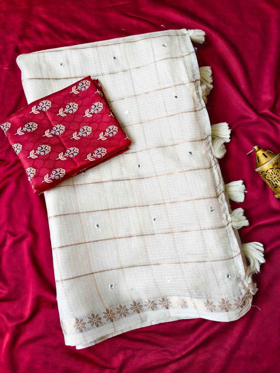 PURE KOTA VISCOSE ZARI WEAVING AARI MIRROR WORK SAREE
