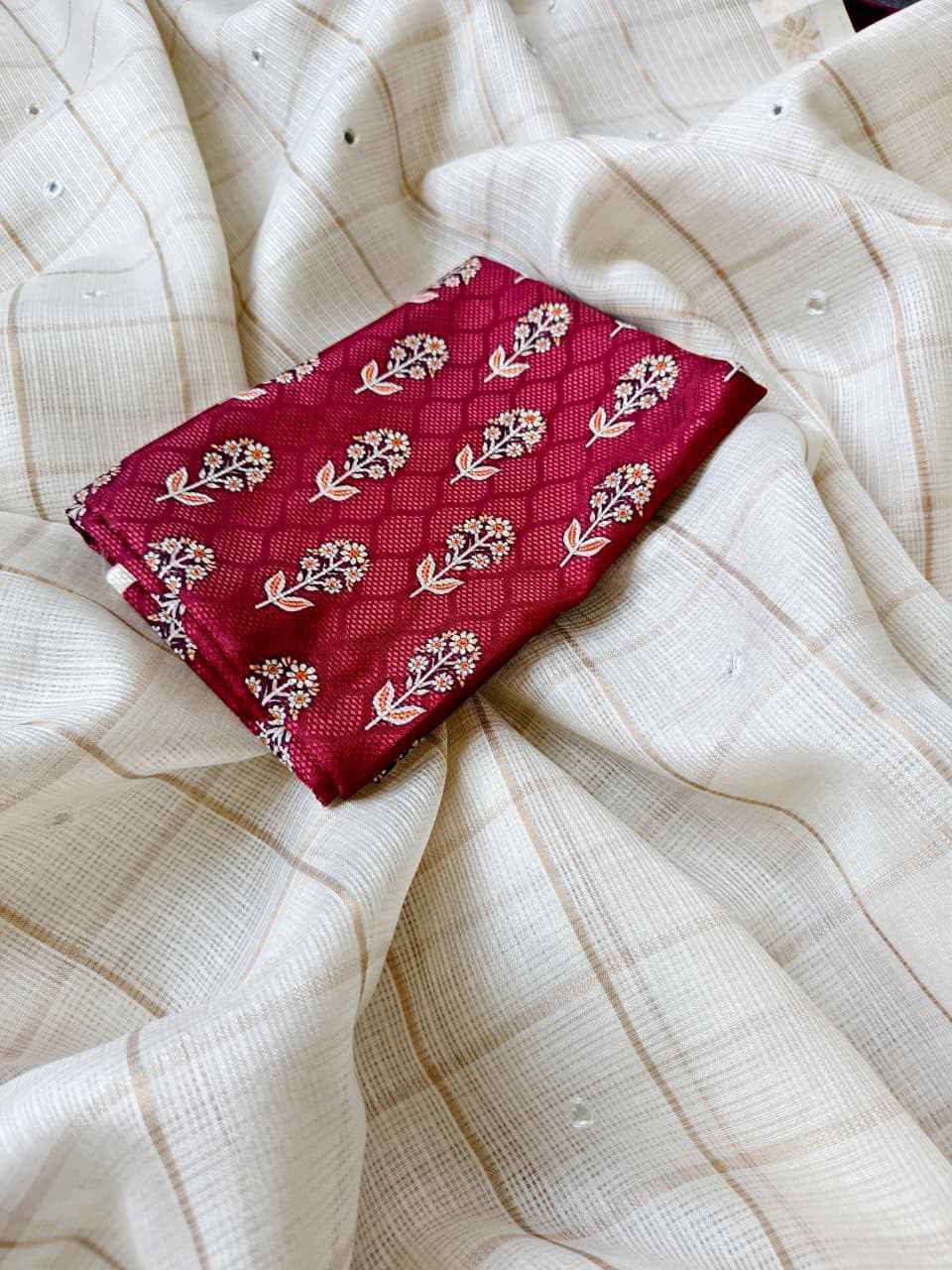 PURE KOTA VISCOSE ZARI WEAVING AARI MIRROR WORK SAREE