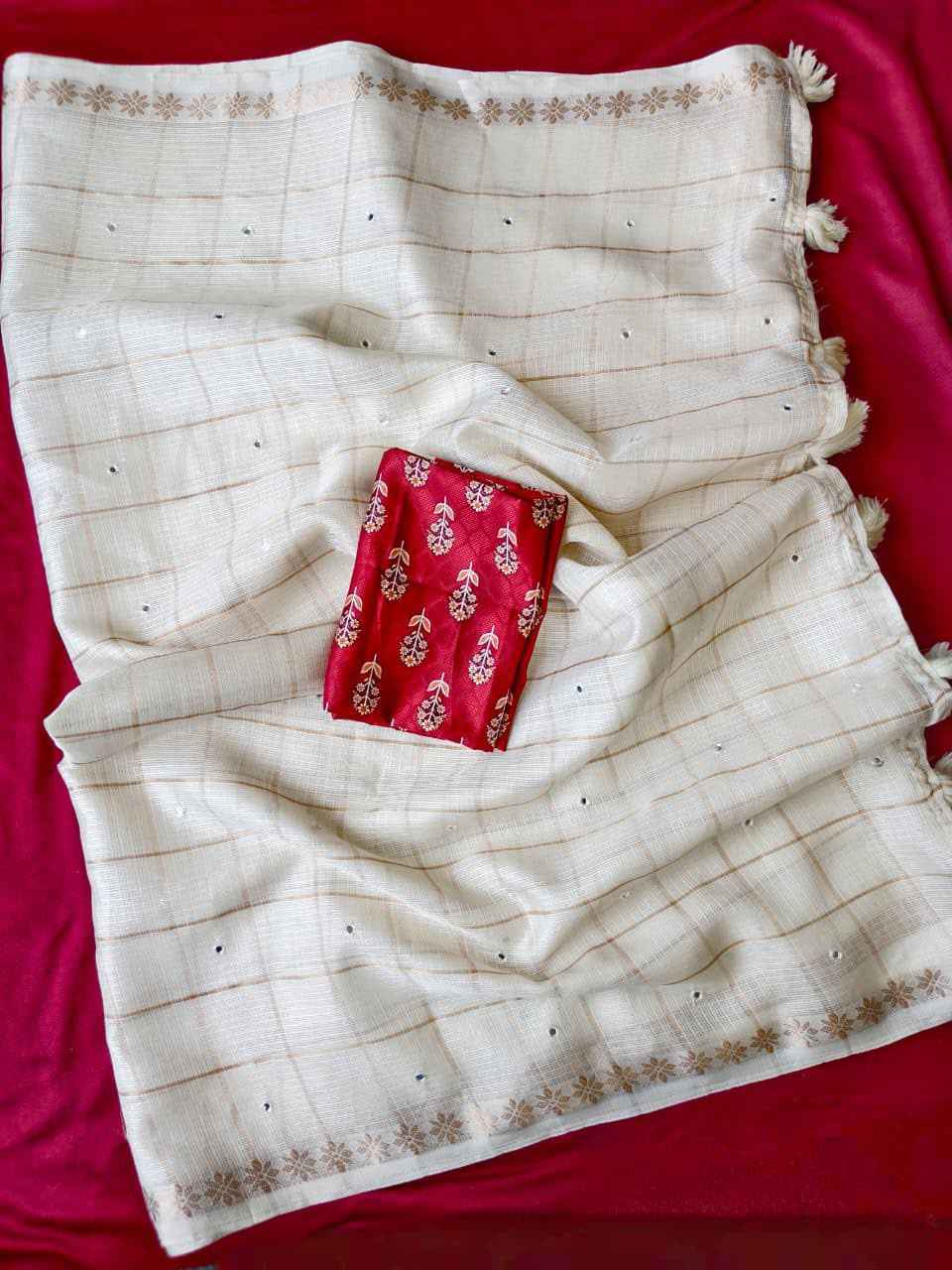 PURE KOTA VISCOSE ZARI WEAVING AARI MIRROR WORK SAREE