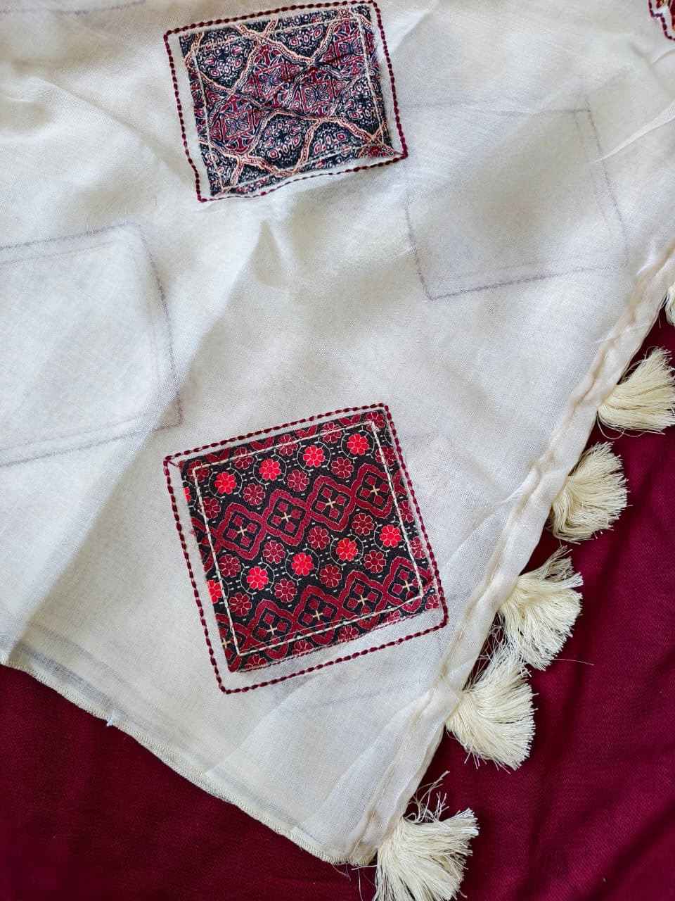 PURE LINEN PATCH WORK DESIGNER SAREE