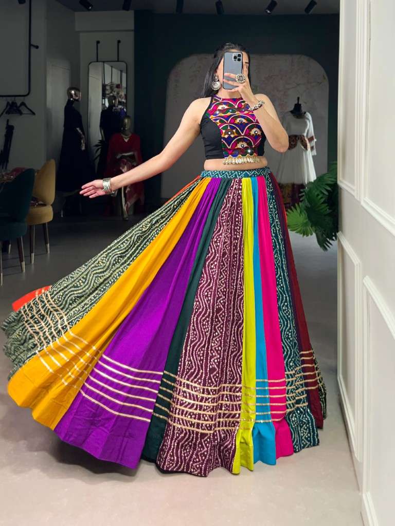 PURE RAYON PRINTED WITH GOTA PATTI TOUCH UP NAVRATRI LEHENGA CHOLI COLLECTION AT WHOLESALE PRICE 