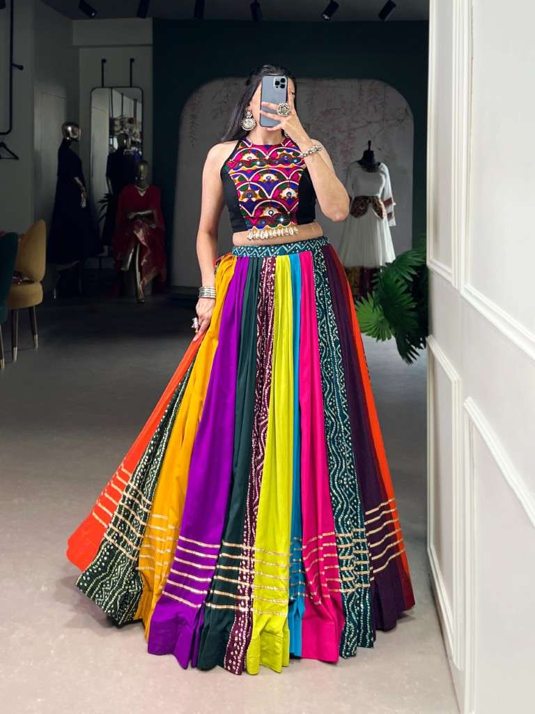 PURE RAYON PRINTED WITH GOTA PATTI TOUCH UP NAVRATRI LEHENGA CHOLI COLLECTION AT WHOLESALE PRICE 
