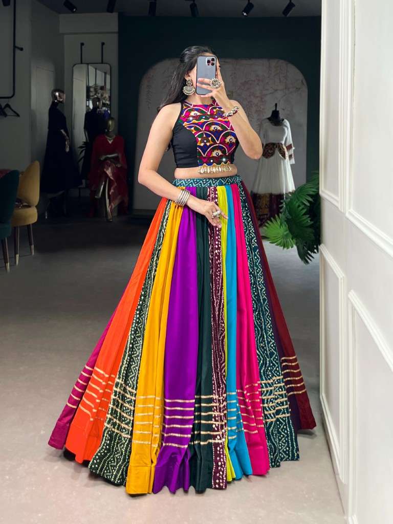 PURE RAYON PRINTED WITH GOTA PATTI TOUCH UP NAVRATRI LEHENGA CHOLI COLLECTION AT WHOLESALE PRICE 