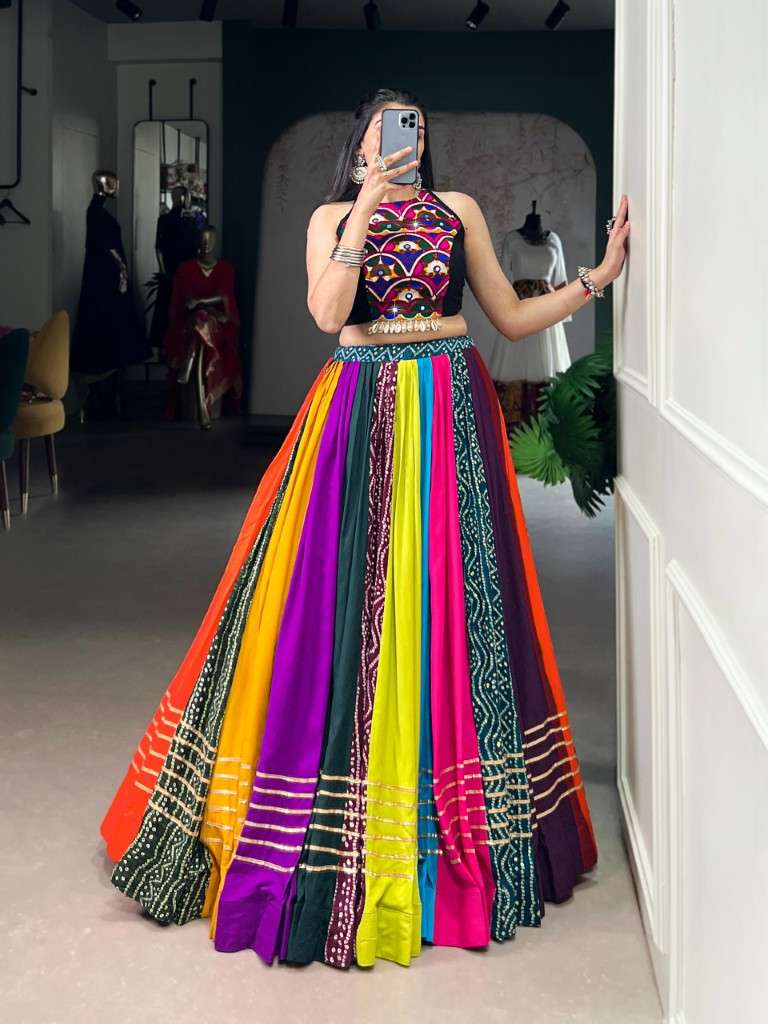 PURE RAYON PRINTED WITH GOTA PATTI TOUCH UP NAVRATRI LEHENGA CHOLI COLLECTION AT WHOLESALE PRICE 