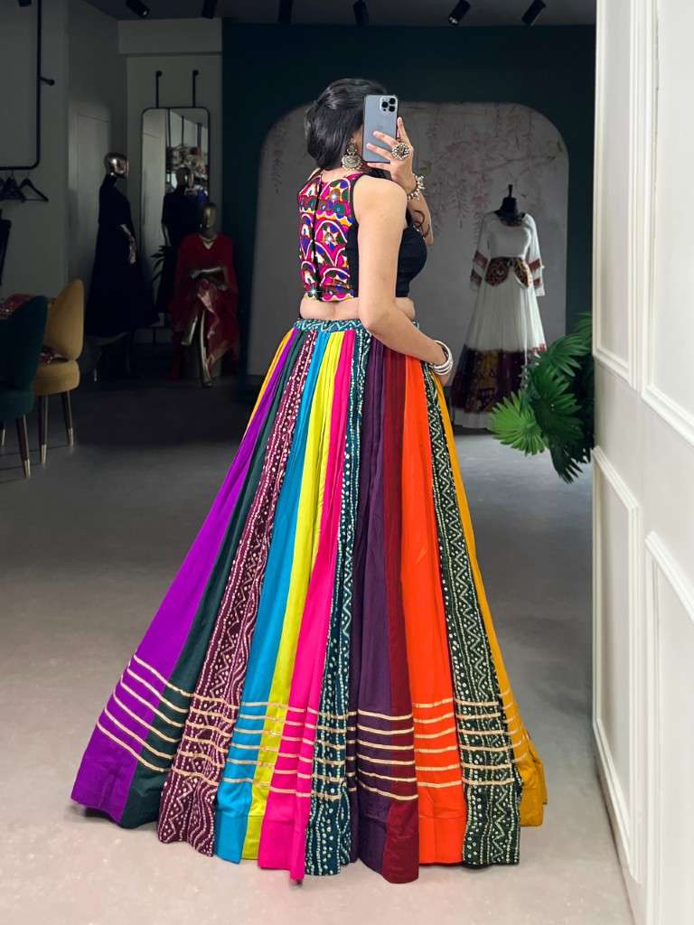 PURE RAYON PRINTED WITH GOTA PATTI TOUCH UP NAVRATRI LEHENGA CHOLI COLLECTION AT WHOLESALE PRICE 