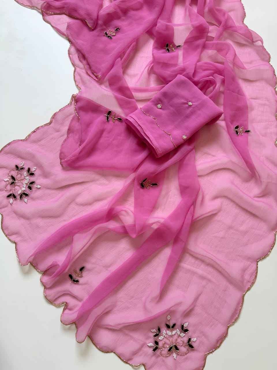 SOFT PURE CHIFFON KHATLI HANDWORK SAREE
