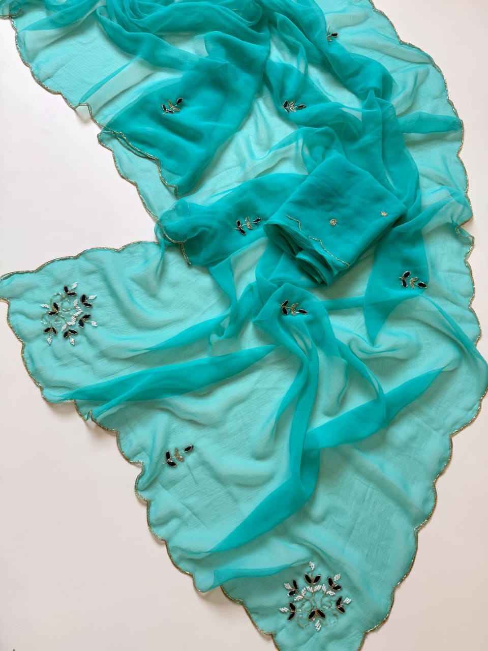 SOFT PURE CHIFFON KHATLI HANDWORK SAREE