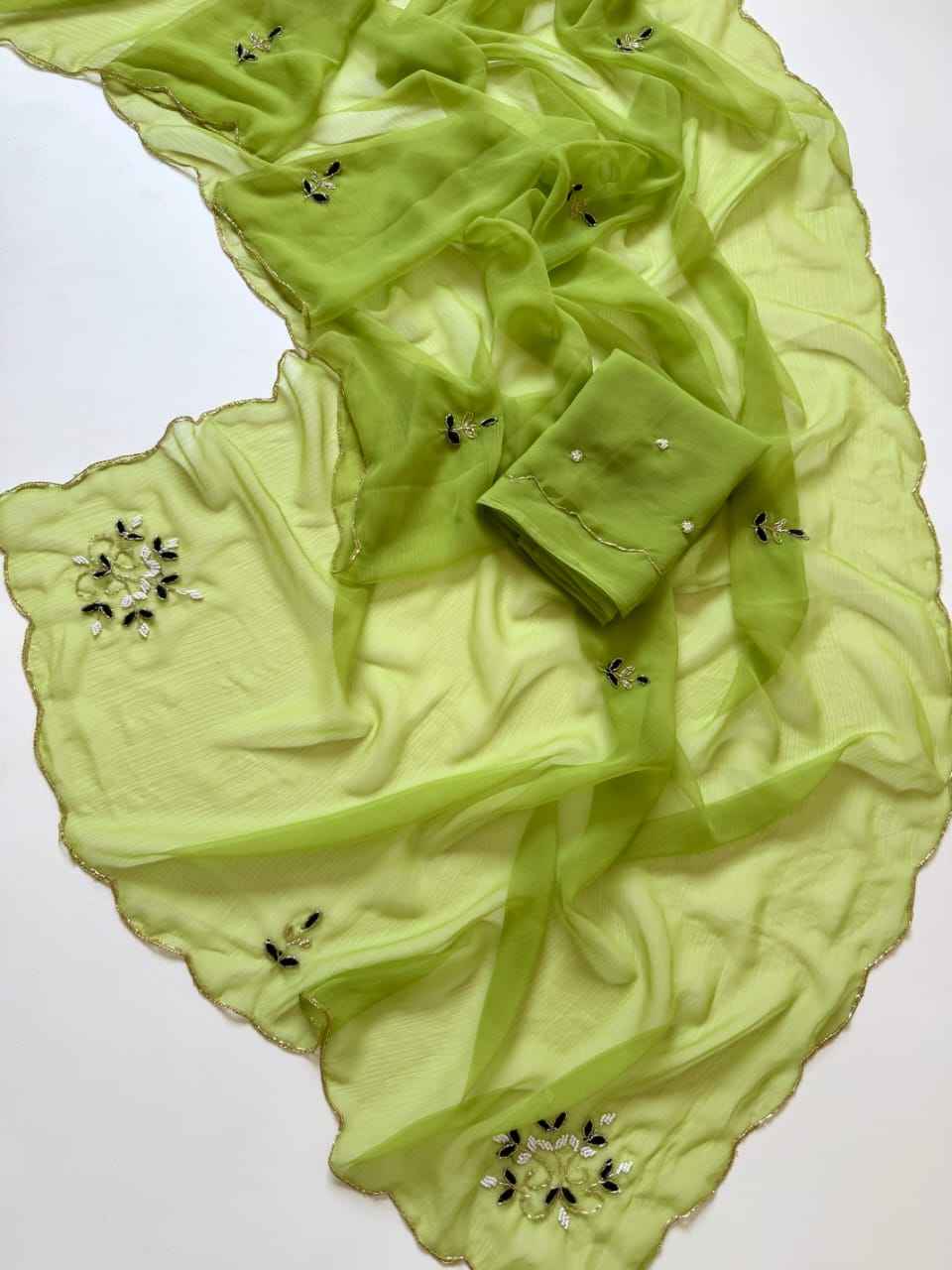 SOFT PURE CHIFFON KHATLI HANDWORK SAREE