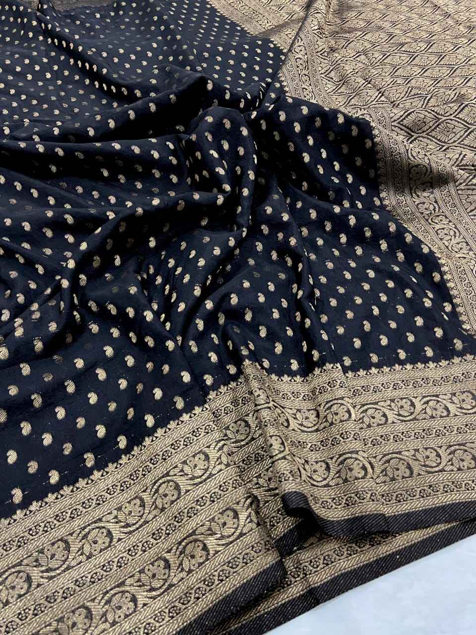PURE SOFT BANARASI KHADI GEORGETTE SILK ZARI WEAVING SAREE