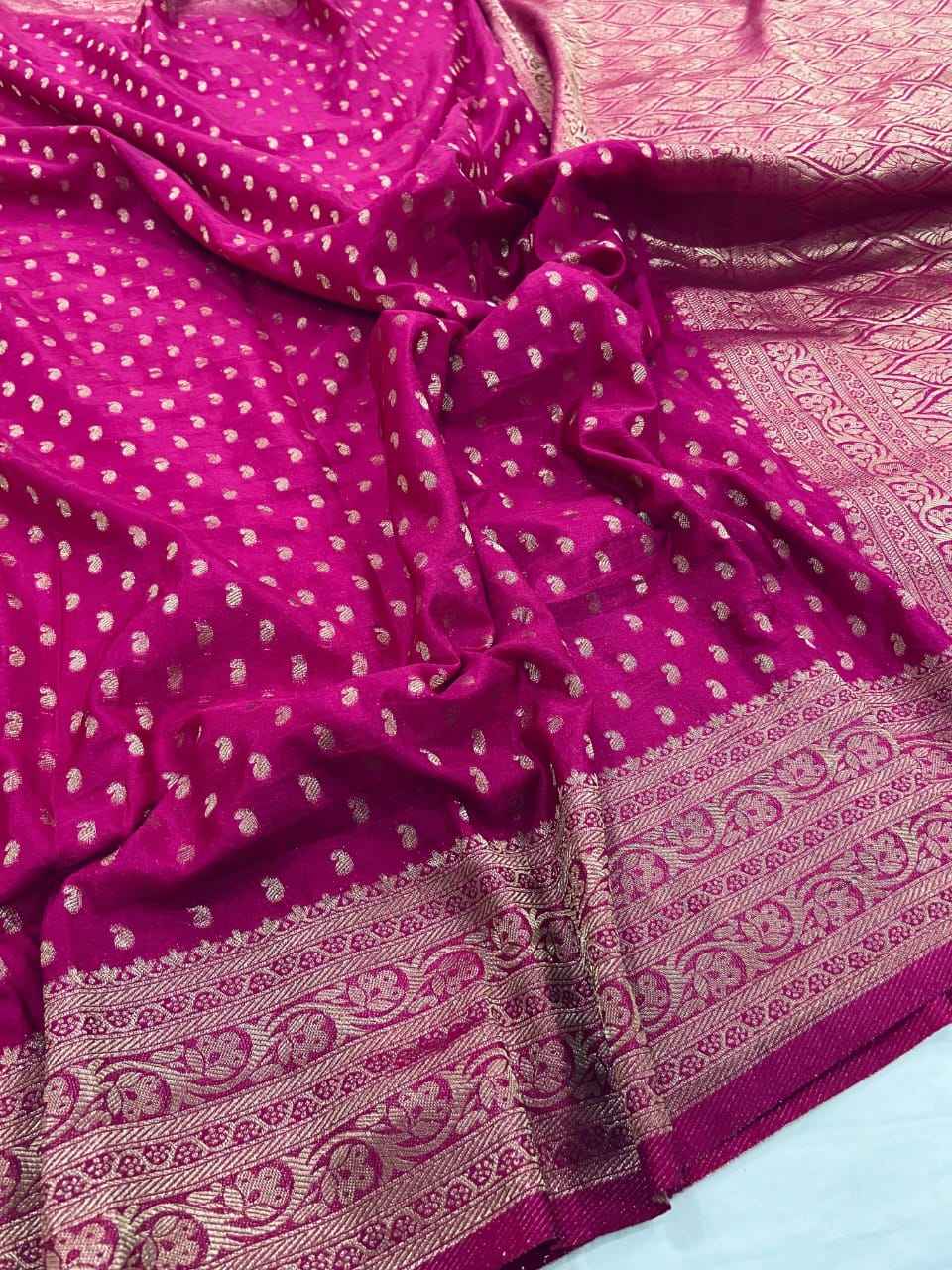 PURE SOFT BANARASI KHADI GEORGETTE SILK ZARI WEAVING SAREE