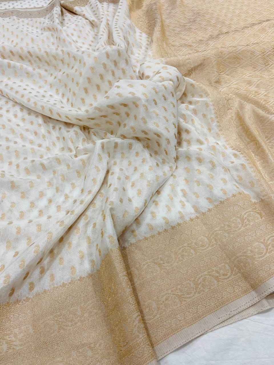 PURE SOFT BANARASI KHADI GEORGETTE SILK ZARI WEAVING SAREE