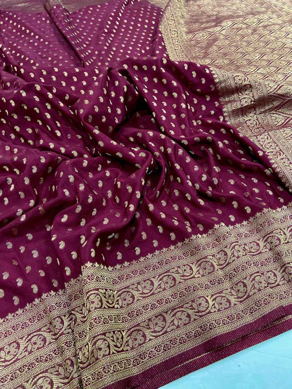 PURE SOFT BANARASI KHADI GEORGETTE SILK ZARI WEAVING SAREE
