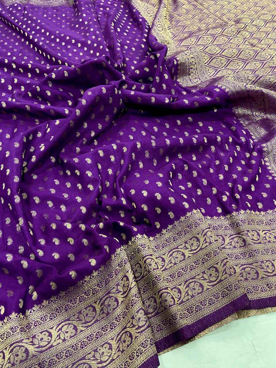PURE SOFT BANARASI KHADI GEORGETTE SILK ZARI WEAVING SAREE