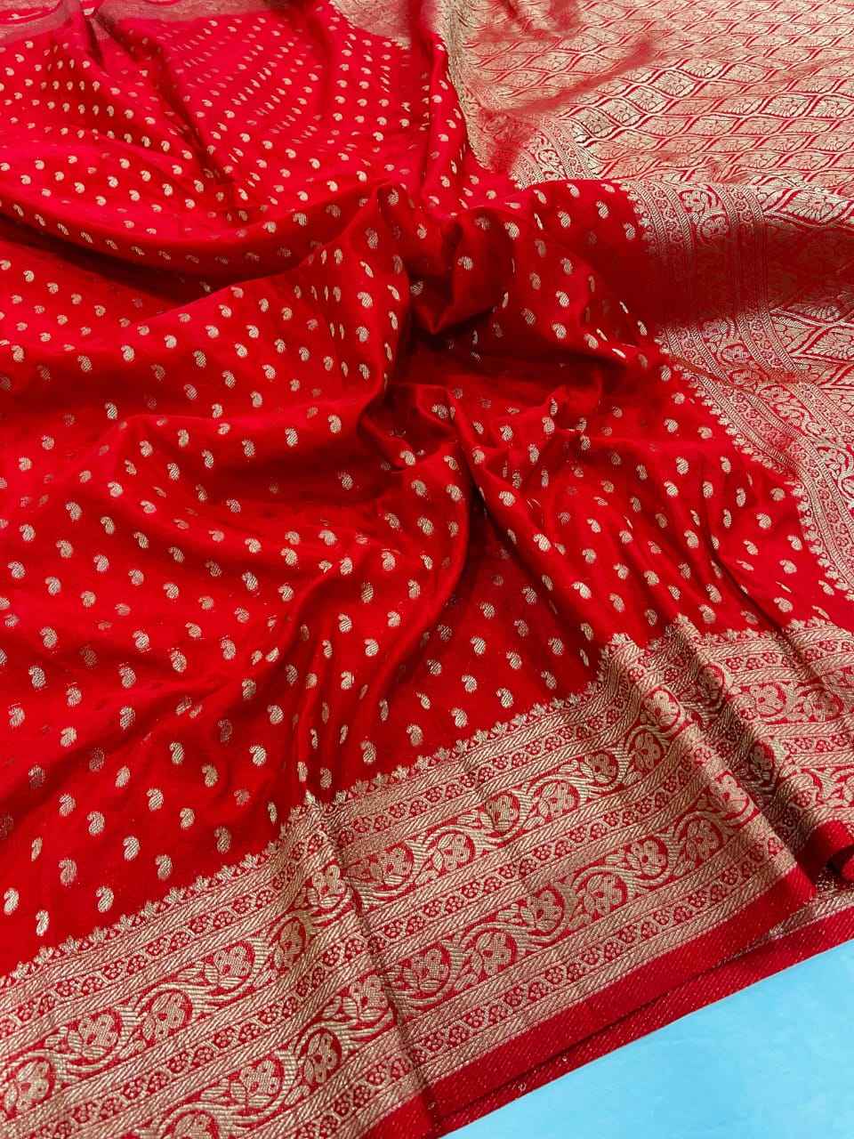 PURE SOFT BANARASI KHADI GEORGETTE SILK ZARI WEAVING SAREE