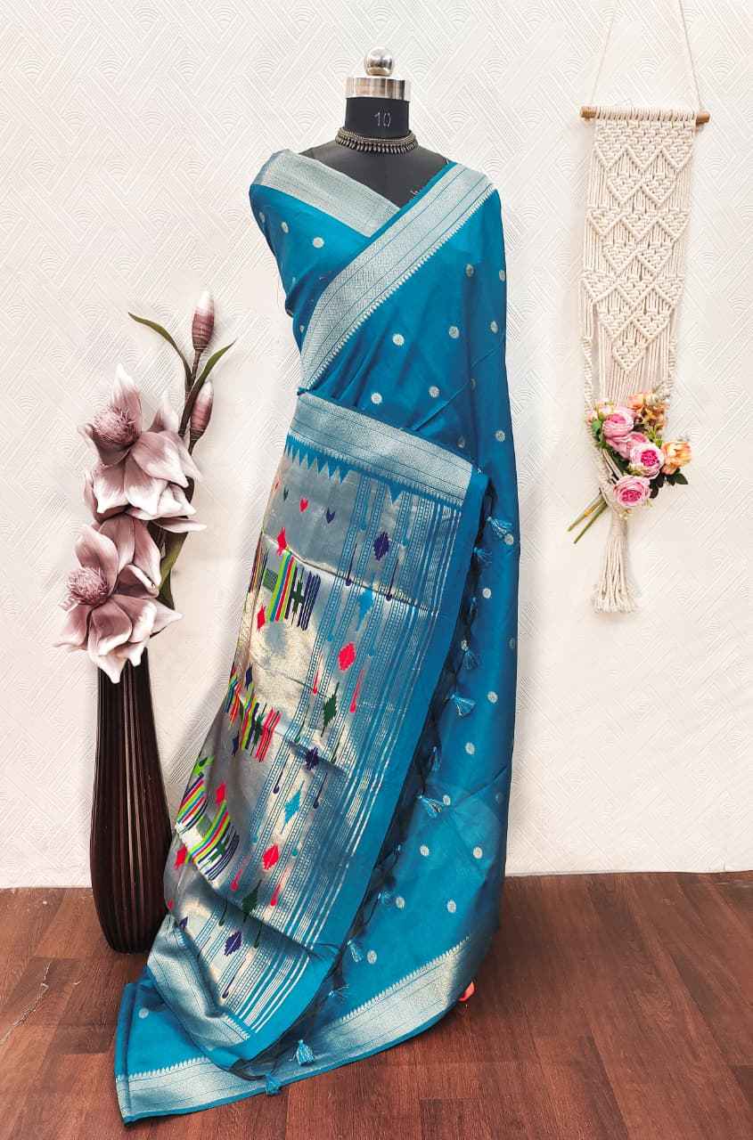 SOFT KHADI RAW SILK MEENA ZARI WEAVING PAITHANI SAREE