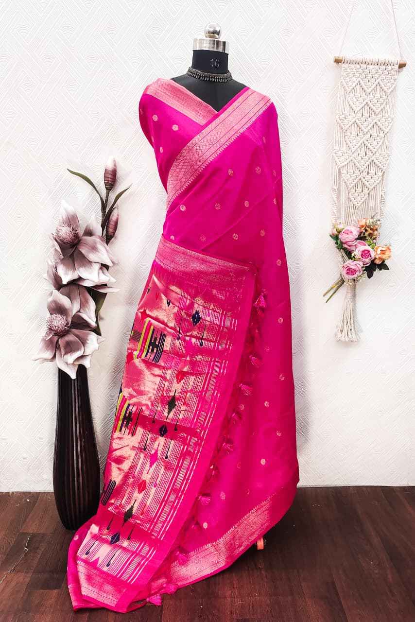 SOFT KHADI RAW SILK MEENA ZARI WEAVING PAITHANI SAREE
