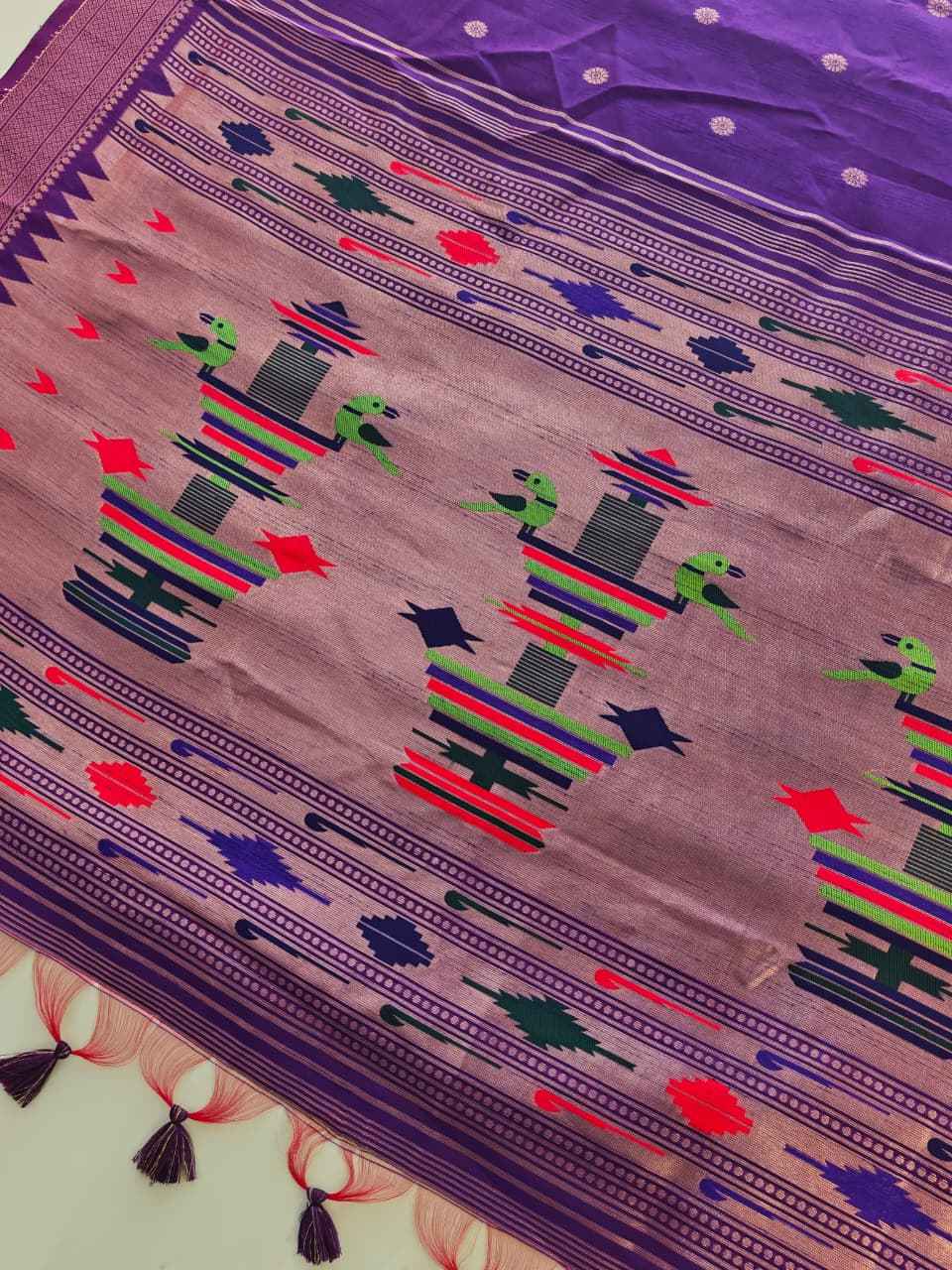 SOFT KHADI RAW SILK MEENA ZARI WEAVING PAITHANI SAREE