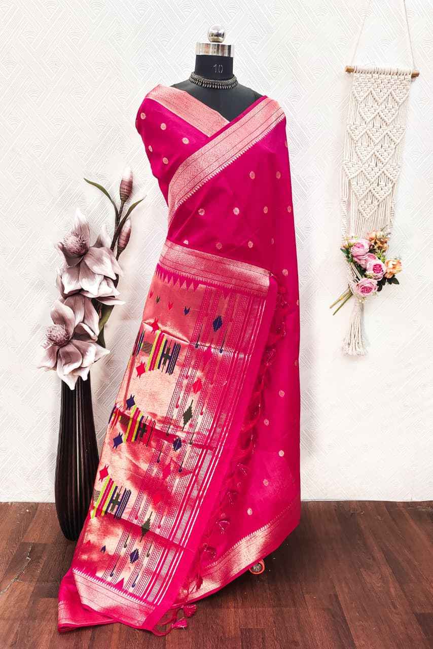 SOFT KHADI RAW SILK MEENA ZARI WEAVING PAITHANI SAREE