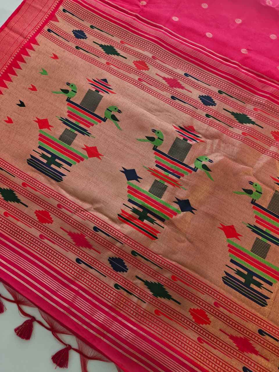 SOFT KHADI RAW SILK MEENA ZARI WEAVING PAITHANI SAREE