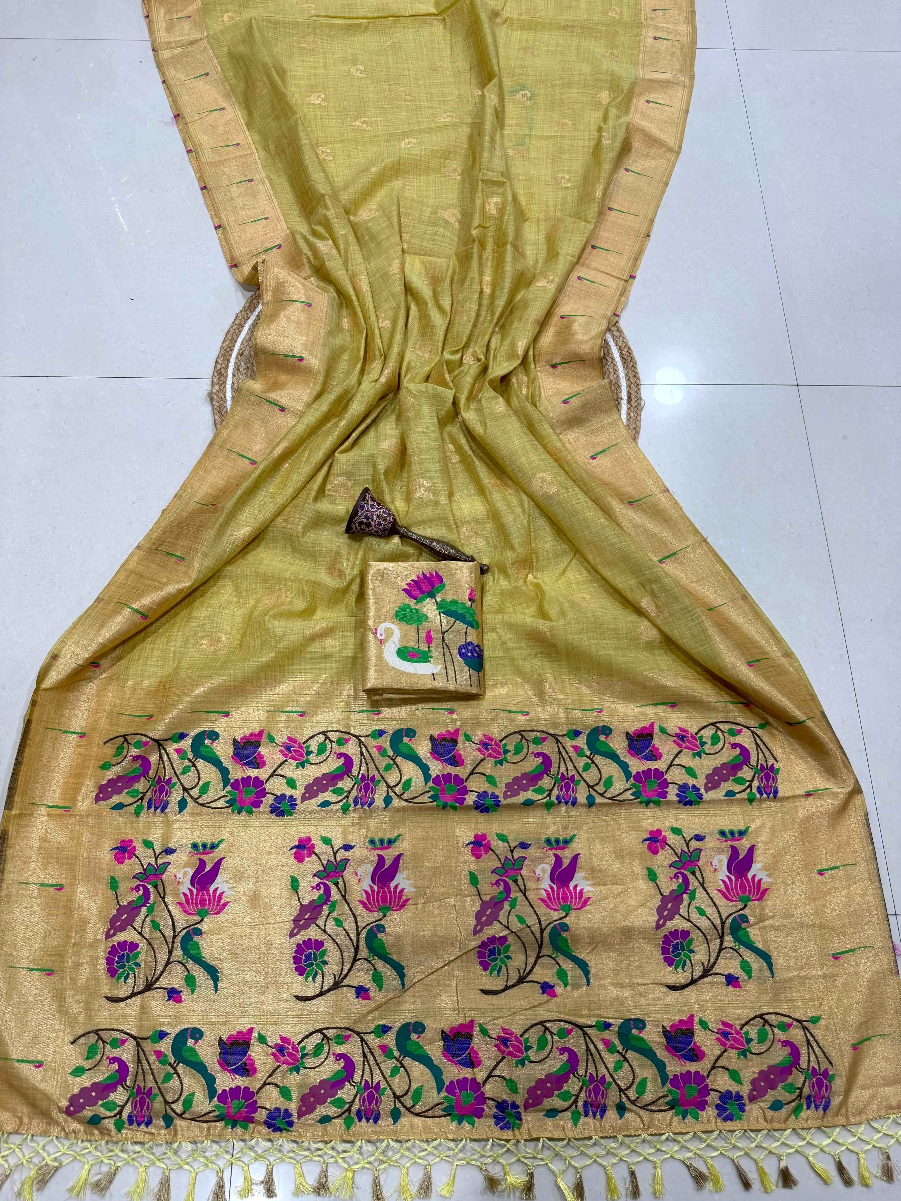 PURE SOFT MUGA COTTON ZARI WEAVING MUNIYA PAITHANI SAREE 1