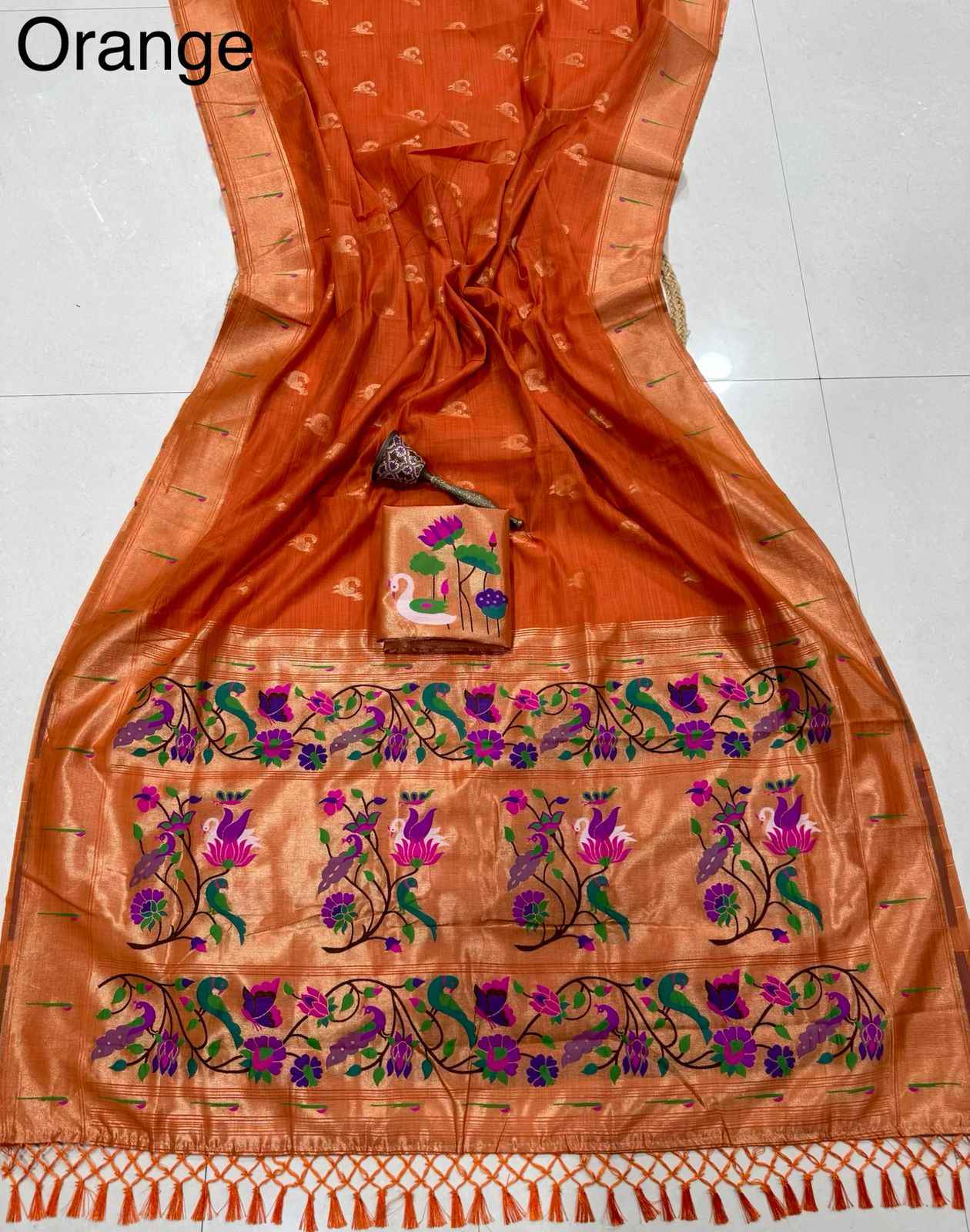 PURE SOFT MUGA COTTON ZARI WEAVING MUNIYA PAITHANI SAREE 1