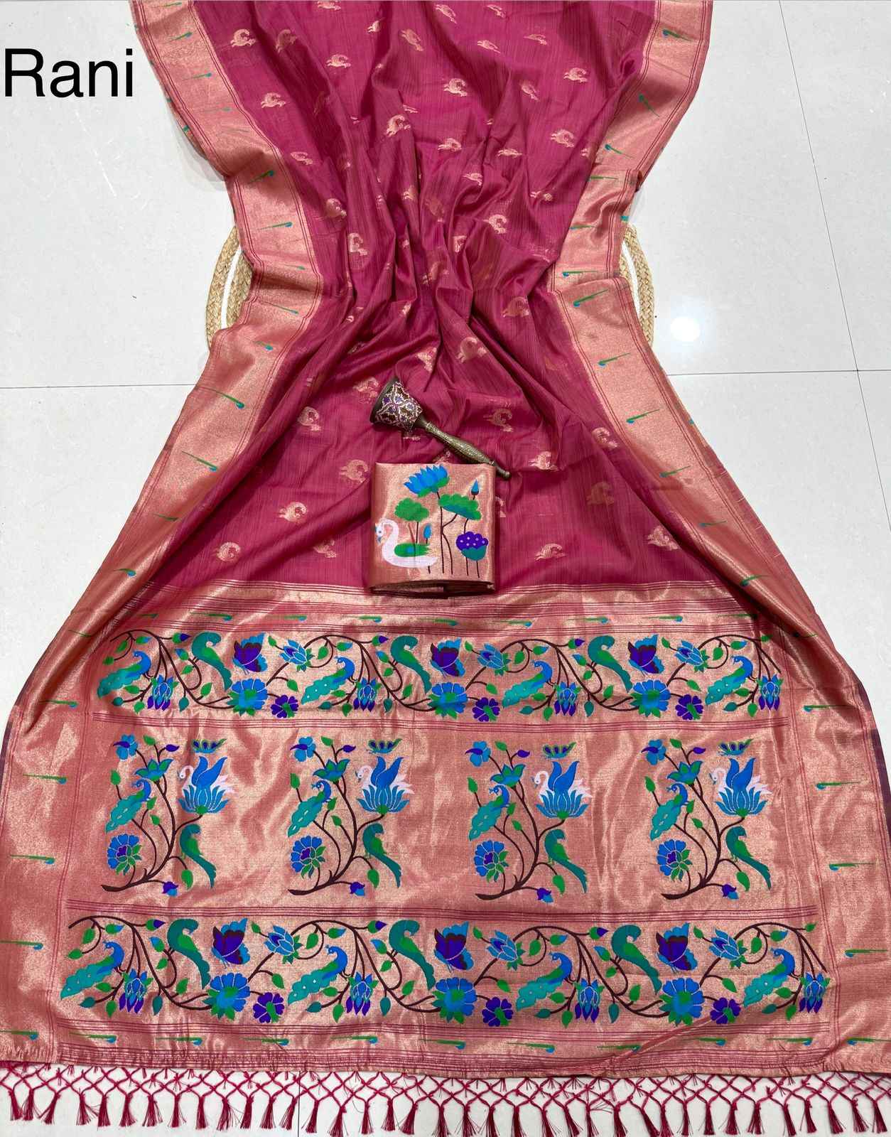 PURE SOFT MUGA COTTON ZARI WEAVING MUNIYA PAITHANI SAREE 1