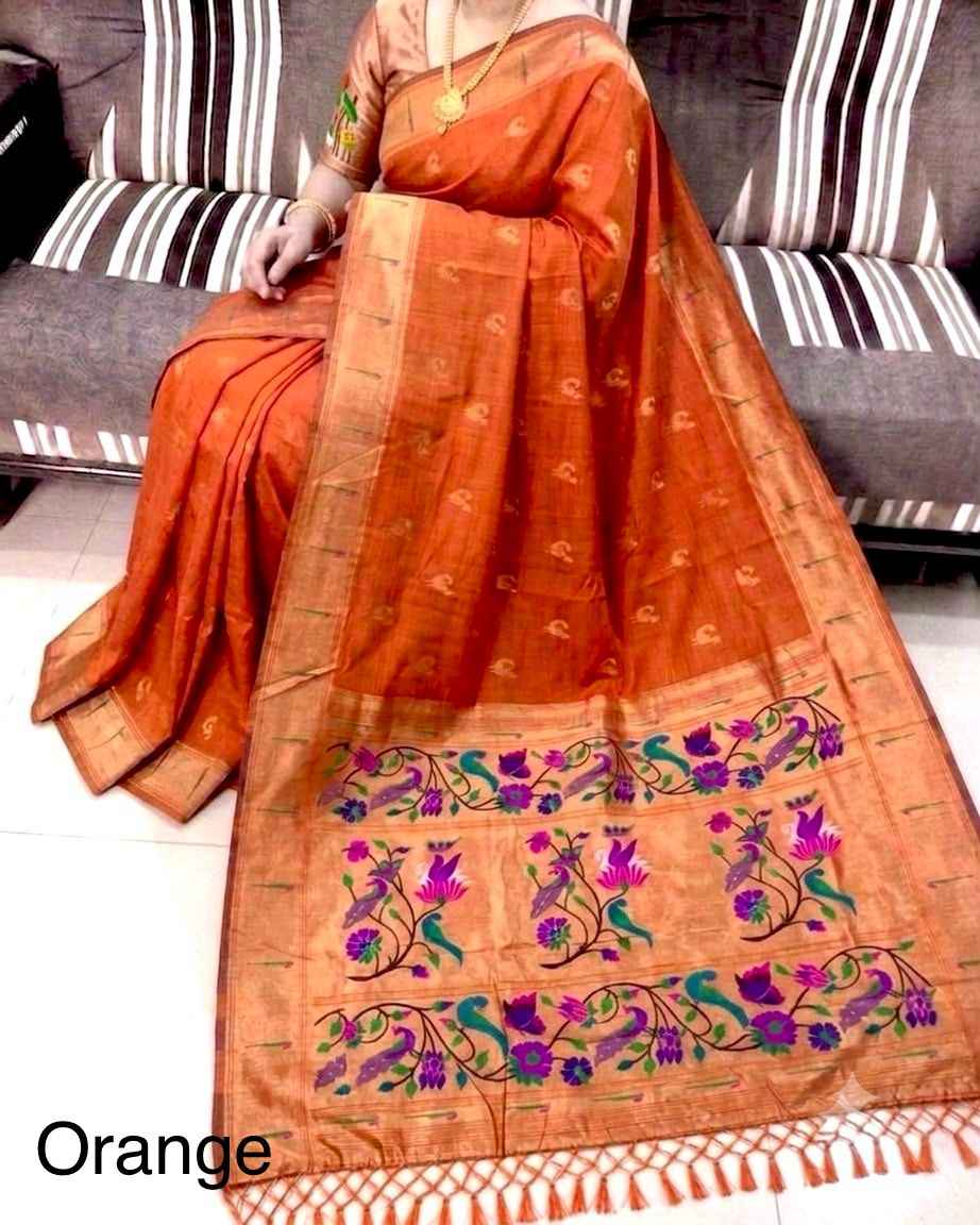 PURE SOFT MUGA COTTON ZARI WEAVING MUNIYA PAITHANI SAREE 1
