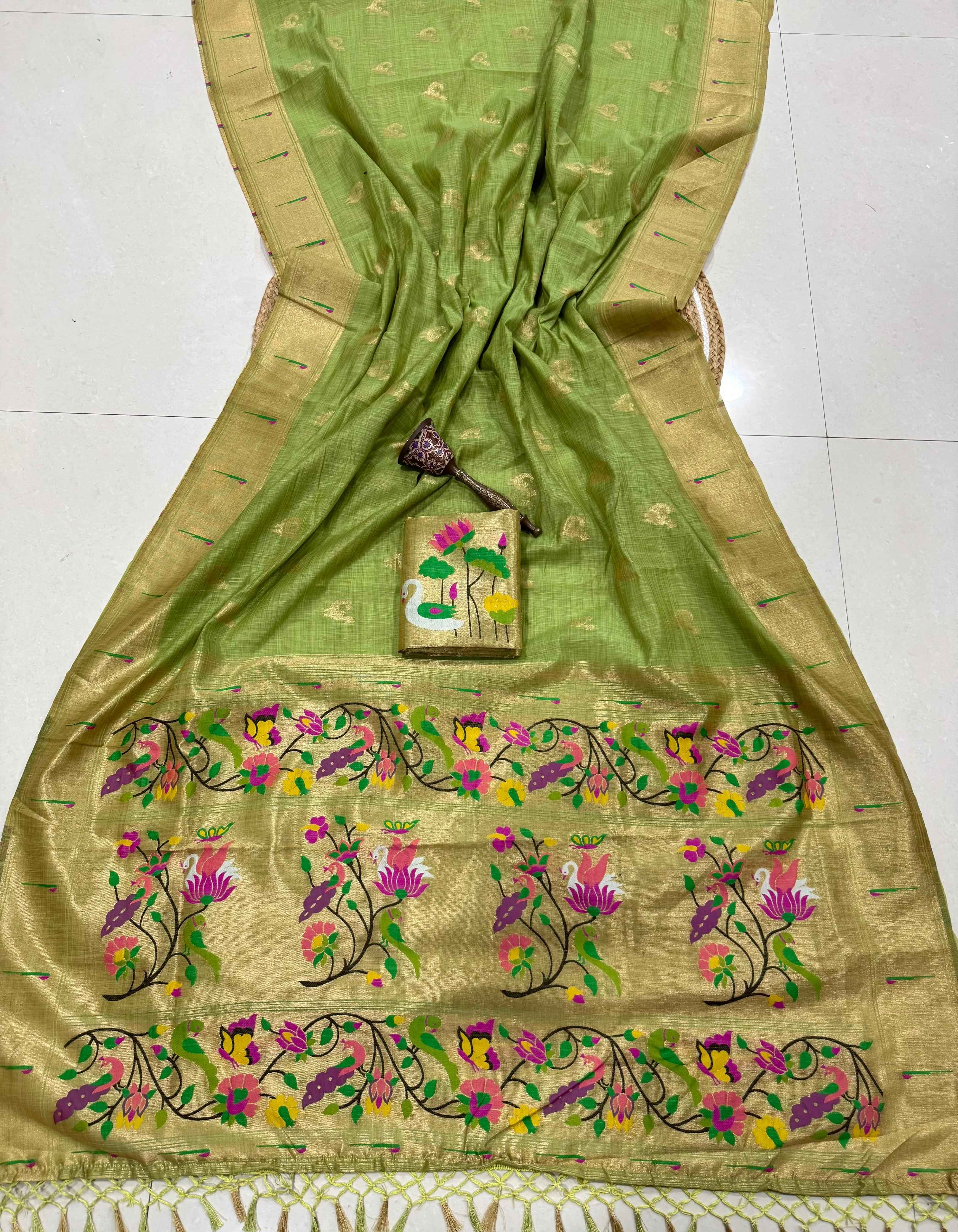 PURE SOFT MUGA COTTON ZARI WEAVING MUNIYA PAITHANI SAREE 1