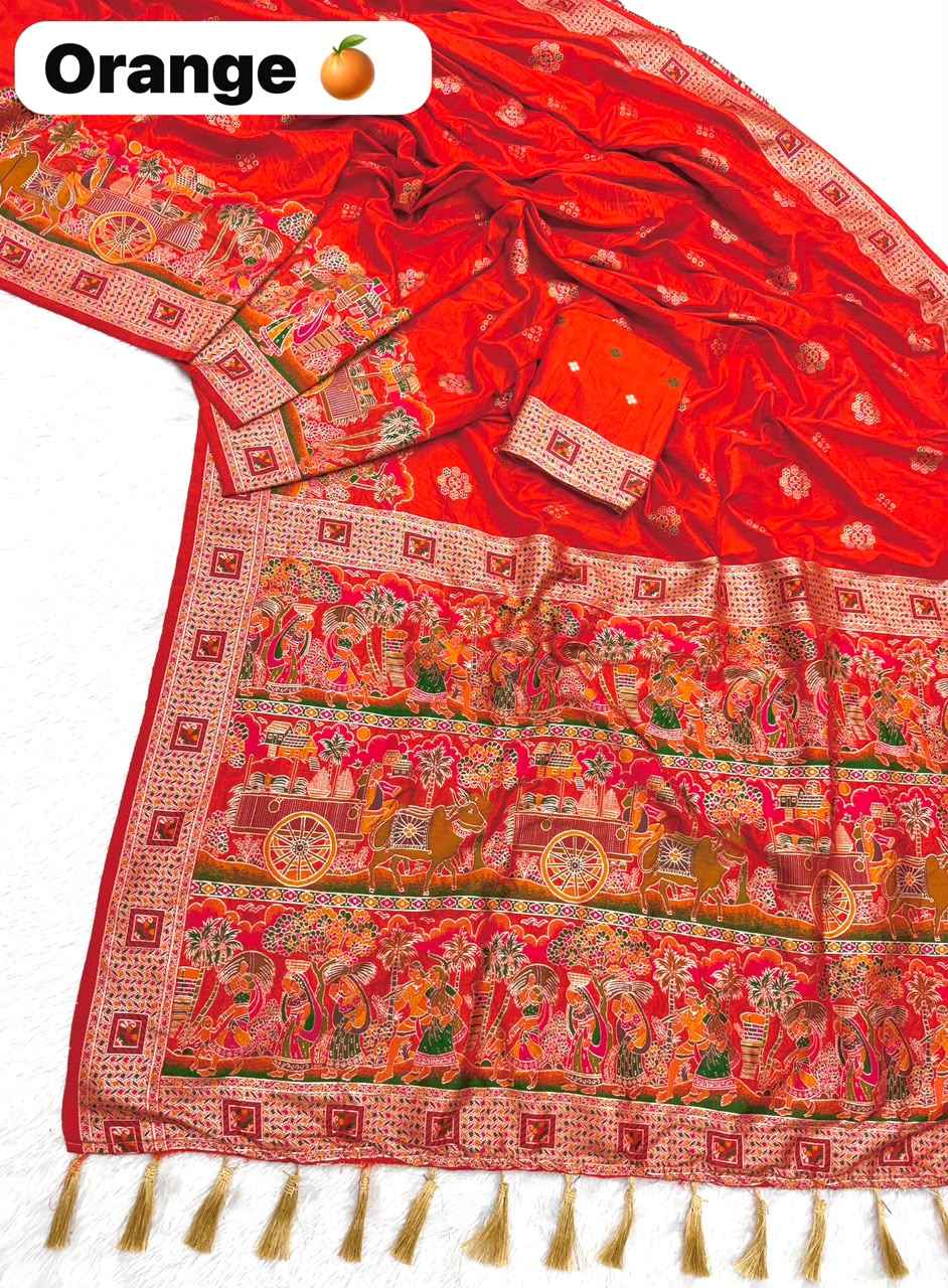 PURE SOFT RAJWADI PASHMINA SILK KASHMIRI THREAD ZARI WEAVING SAREE