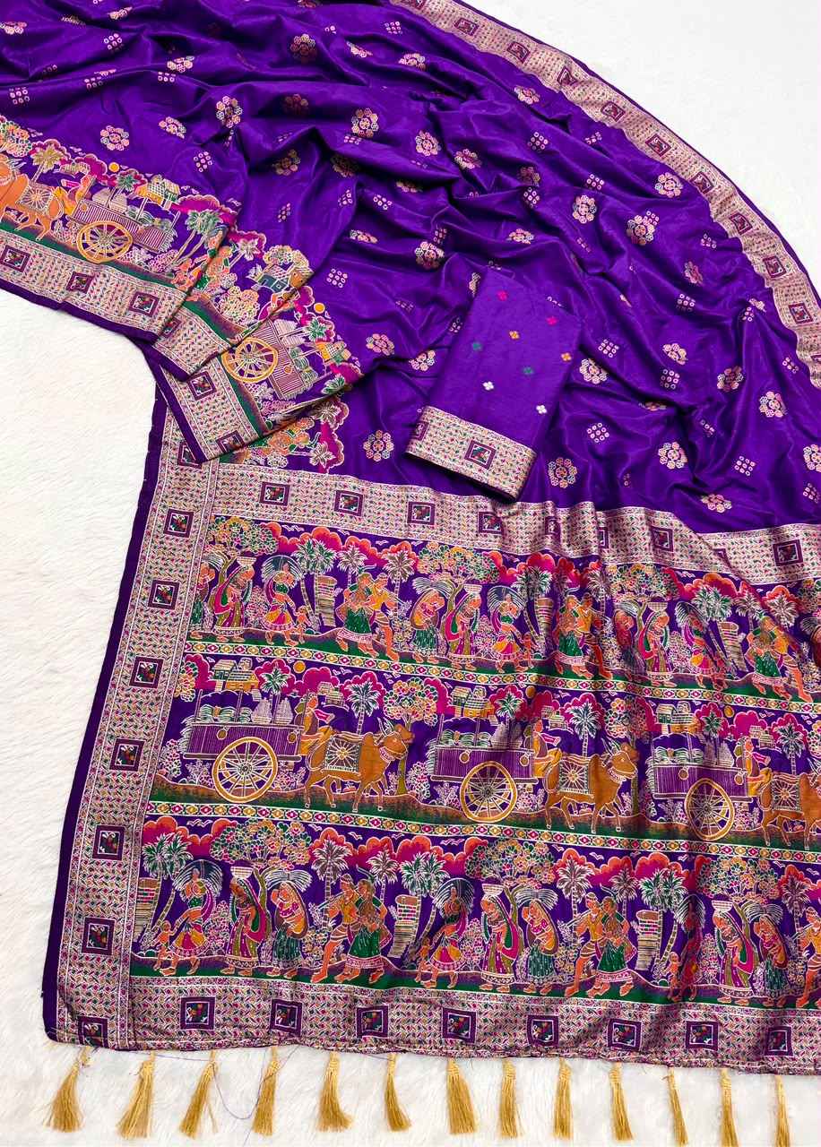 PURE SOFT RAJWADI PASHMINA SILK KASHMIRI THREAD ZARI WEAVING SAREE