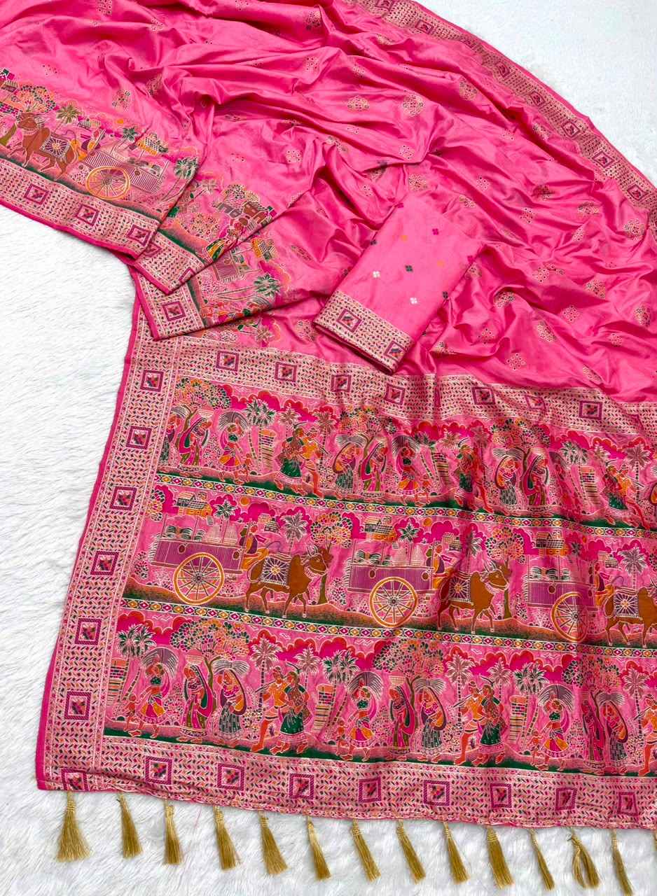 PURE SOFT RAJWADI PASHMINA SILK KASHMIRI THREAD ZARI WEAVING SAREE