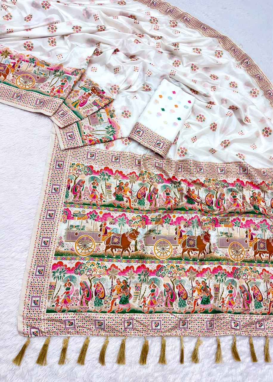 PURE SOFT RAJWADI PASHMINA SILK KASHMIRI THREAD ZARI WEAVING SAREE