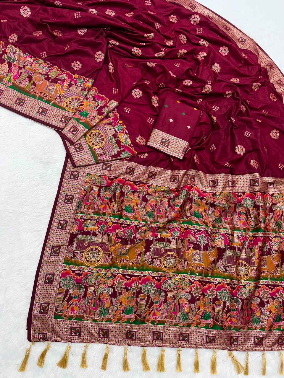 PURE SOFT RAJWADI PASHMINA SILK KASHMIRI THREAD ZARI WEAVING SAREE