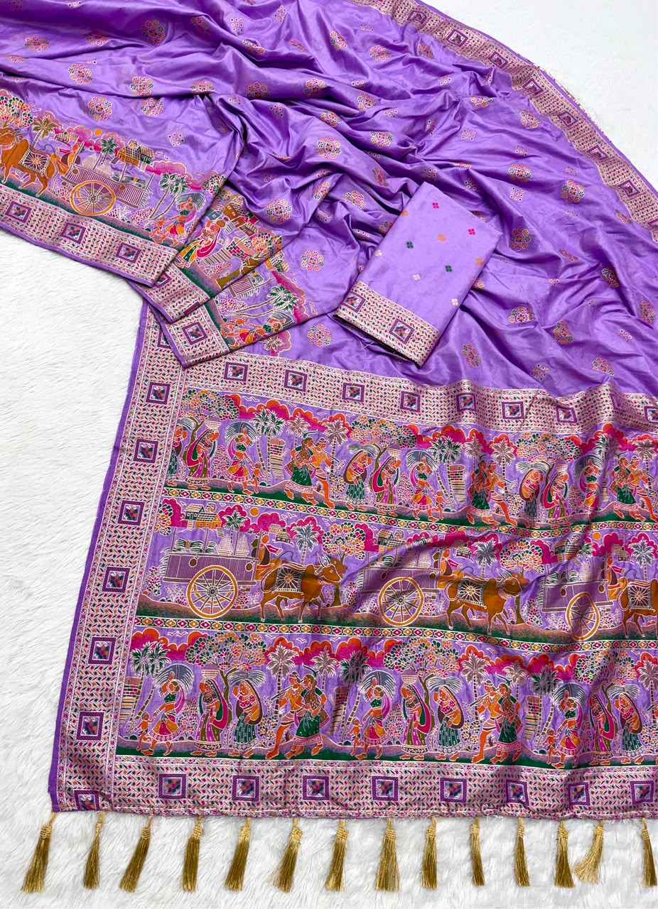 PURE SOFT RAJWADI PASHMINA SILK KASHMIRI THREAD ZARI WEAVING SAREE