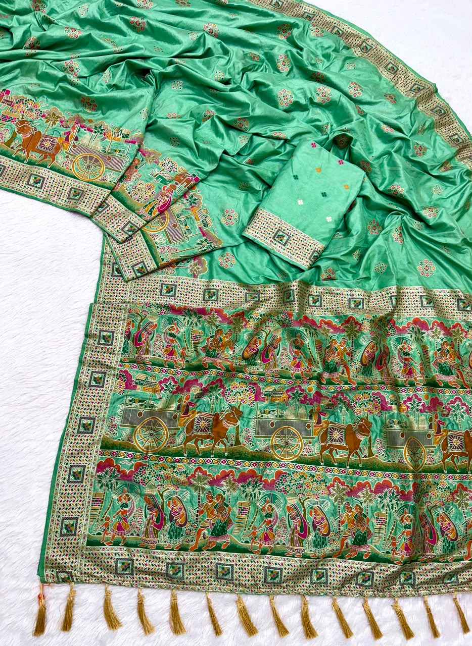PURE SOFT RAJWADI PASHMINA SILK KASHMIRI THREAD ZARI WEAVING SAREE