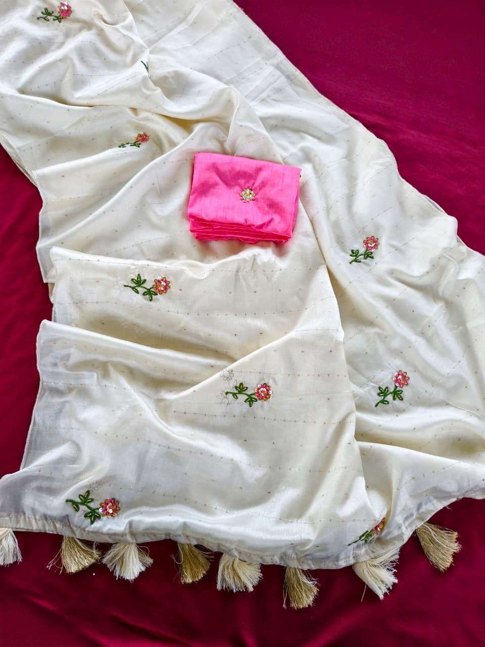 PURE SOFT VISCOSE SHIMMER FLOWERS SEQUENCE WORK SAREE