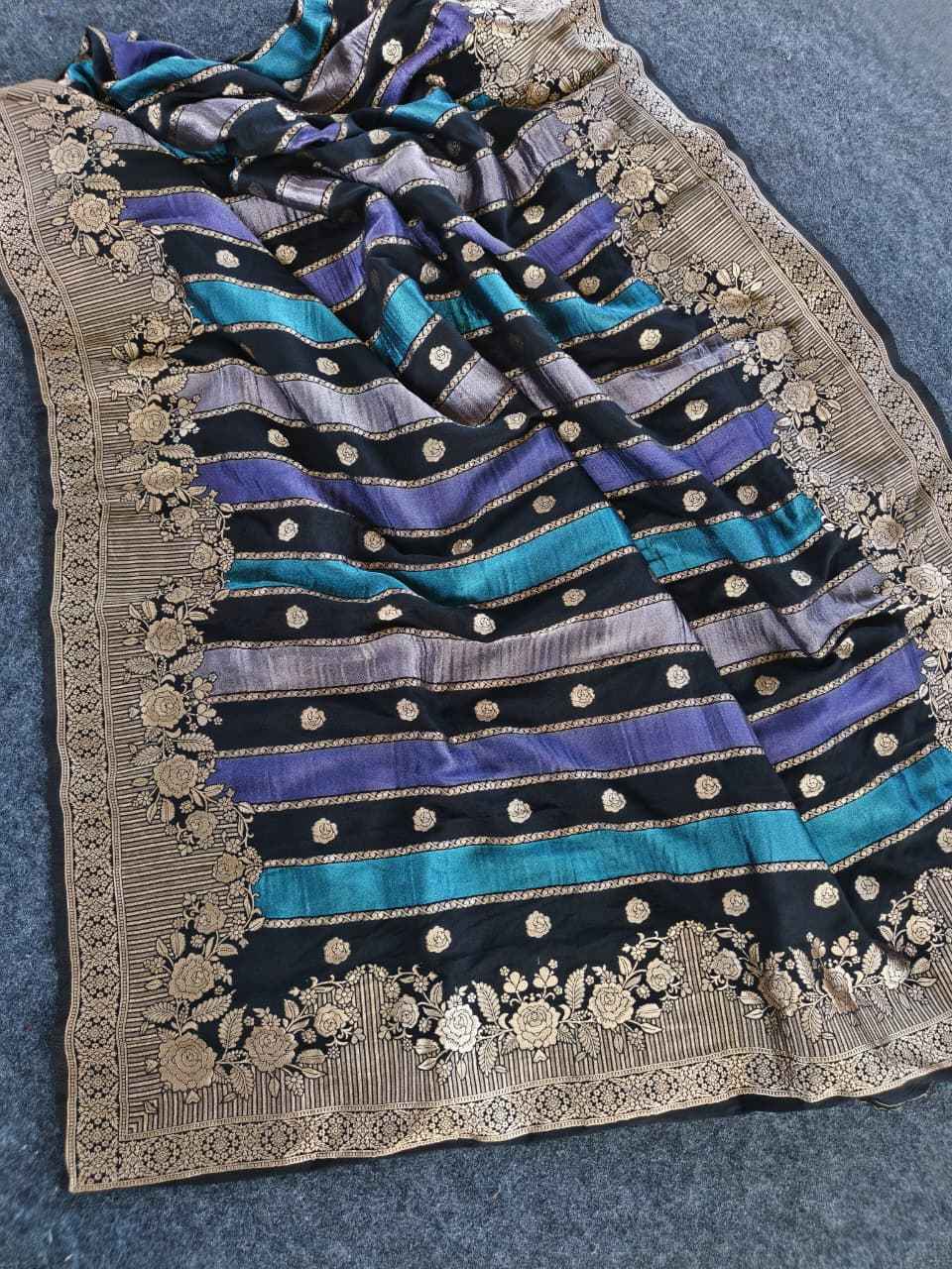 PURE SOFT VISCOSE ZARI PATTA FLOWER WEAVING SAREE