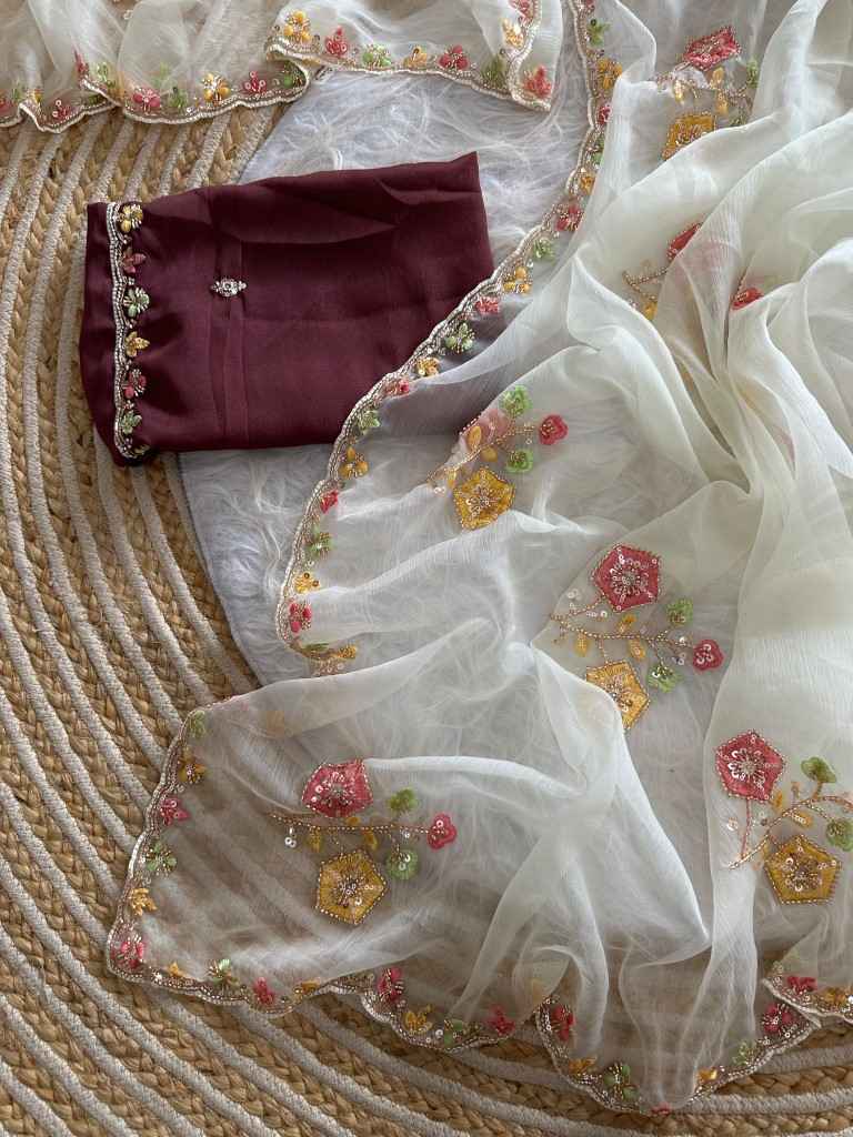 PURE SOFT WARI CHIFFON SILK EMBROIDERY WORK SAREE 