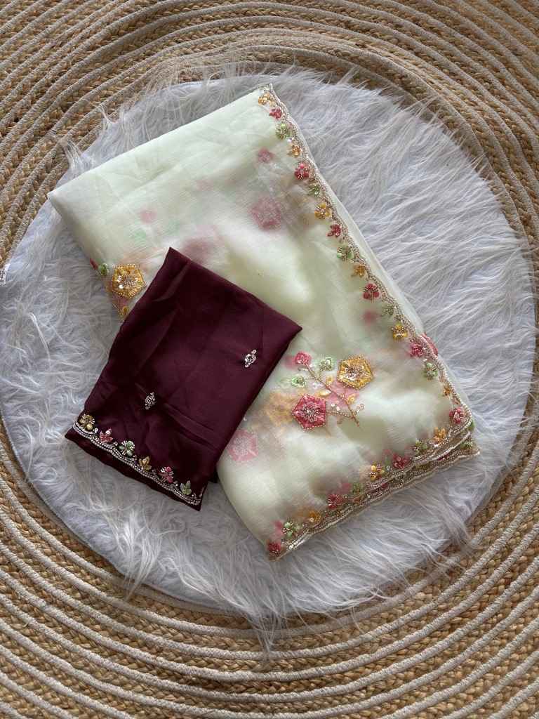PURE SOFT WARI CHIFFON SILK EMBROIDERY WORK SAREE 
