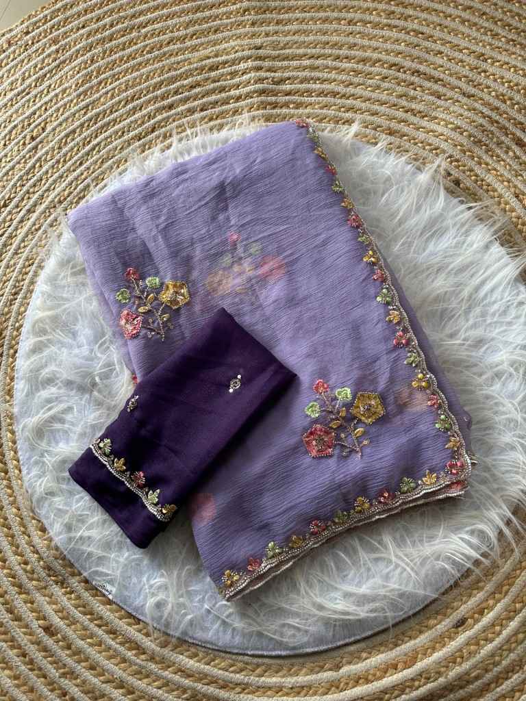 PURE SOFT WARI CHIFFON SILK EMBROIDERY WORK SAREE 
