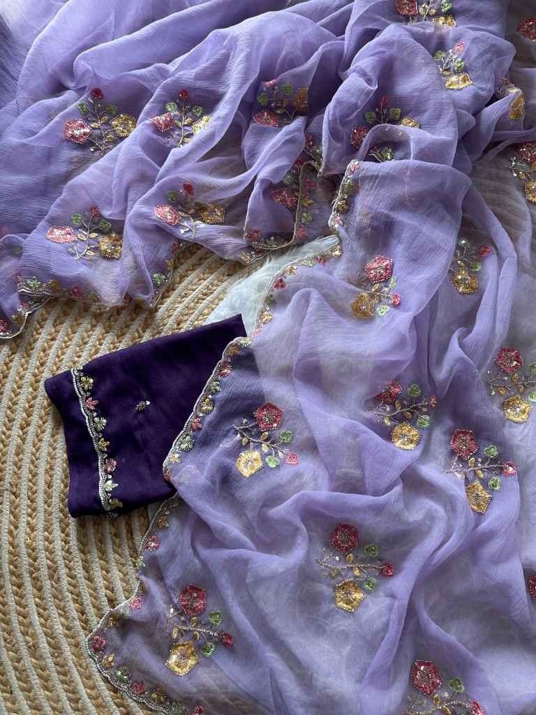 PURE SOFT WARI CHIFFON SILK EMBROIDERY WORK SAREE 