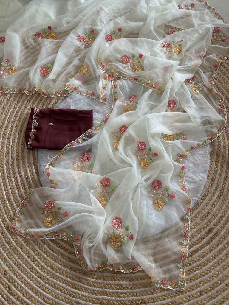 PURE SOFT WARI CHIFFON SILK EMBROIDERY WORK SAREE 